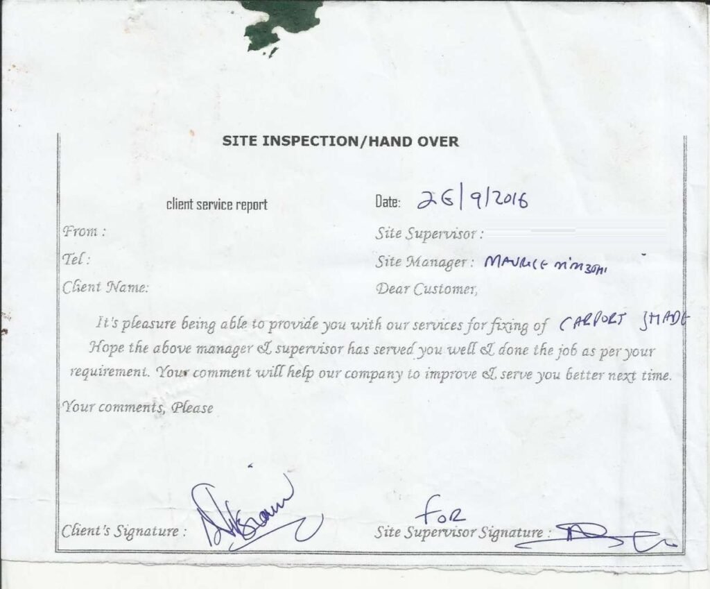 caport shade inspection